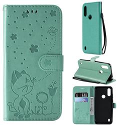 Embossing Bee and Cat Leather Wallet Case for Motorola Moto E6s (2020) - Green