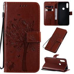Embossing Butterfly Tree Leather Wallet Case for Motorola Moto E7 - Coffee