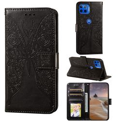 Intricate Embossing Rose Flower Butterfly Leather Wallet Case for Motorola Moto E7(Moto E 2020) - Black