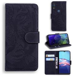 Intricate Embossing Tiger Face Leather Wallet Case for Motorola Moto E7(Moto E 2020) - Black