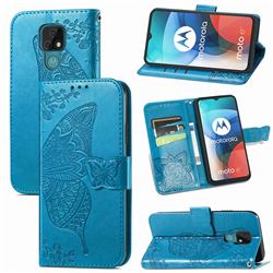 Embossing Mandala Flower Butterfly Leather Wallet Case for Motorola Moto E7 - Blue