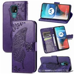 Embossing Mandala Flower Butterfly Leather Wallet Case for Motorola Moto E7 - Dark Purple