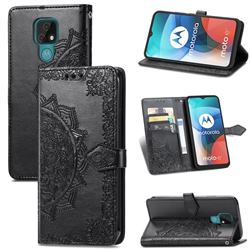 Embossing Imprint Mandala Flower Leather Wallet Case for Motorola Moto E7 - Black