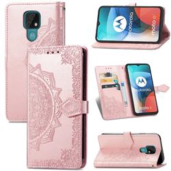 Embossing Imprint Mandala Flower Leather Wallet Case for Motorola Moto E7 - Rose Gold