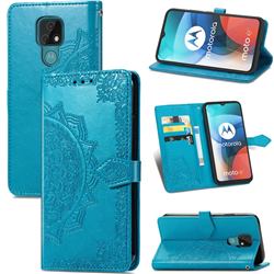 Embossing Imprint Mandala Flower Leather Wallet Case for Motorola Moto E7 - Blue