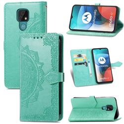 Embossing Imprint Mandala Flower Leather Wallet Case for Motorola Moto E7 - Green