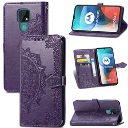 Embossing Imprint Mandala Flower Leather Wallet Case for Motorola Moto E7 - Purple