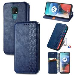 Ultra Slim Fashion Business Card Magnetic Automatic Suction Leather Flip Cover for Motorola Moto E7 - Dark Blue