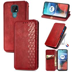 Ultra Slim Fashion Business Card Magnetic Automatic Suction Leather Flip Cover for Motorola Moto E7 - Red