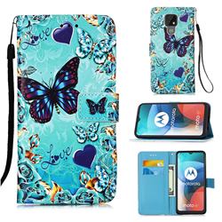 Love Butterfly Matte Leather Wallet Phone Case for Motorola Moto E7