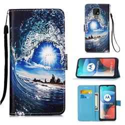 Waves and Sun Matte Leather Wallet Phone Case for Motorola Moto E7