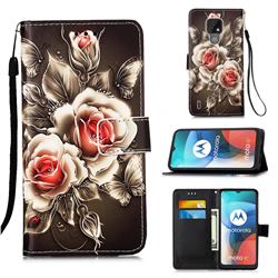 Black Rose Matte Leather Wallet Phone Case for Motorola Moto E7