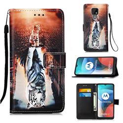 Cat and Tiger Matte Leather Wallet Phone Case for Motorola Moto E7