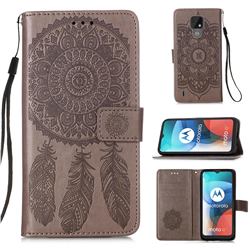 Embossing Dream Catcher Mandala Flower Leather Wallet Case for Motorola Moto E7 - Gray