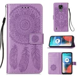 Embossing Dream Catcher Mandala Flower Leather Wallet Case for Motorola Moto E7 - Purple