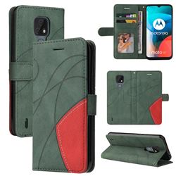 Luxury Two-color Stitching Leather Wallet Case Cover for Motorola Moto E7 - Green