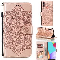 Intricate Embossing Datura Solar Leather Wallet Case for Motorola Moto E7 Power - Rose Gold