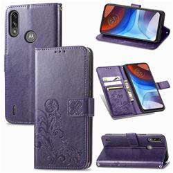 Embossing Imprint Four-Leaf Clover Leather Wallet Case for Motorola Moto E7 Power - Purple