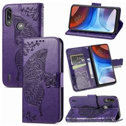 Embossing Mandala Flower Butterfly Leather Wallet Case for Motorola Moto E7 Power - Dark Purple