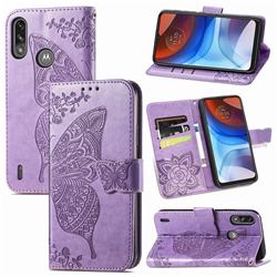 Embossing Mandala Flower Butterfly Leather Wallet Case for Motorola Moto E7 Power - Light Purple