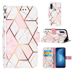 Pink White Stitching Color Marble Leather Wallet Case for Motorola Moto E7 Power