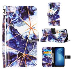 Starry Blue Stitching Color Marble Leather Wallet Case for Motorola Moto E7 Power