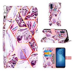 Dream Purple Stitching Color Marble Leather Wallet Case for Motorola Moto E7 Power