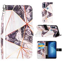Black and White Stitching Color Marble Leather Wallet Case for Motorola Moto E7 Power