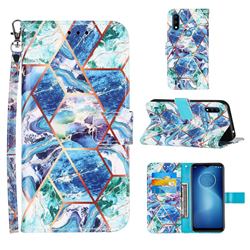 Green and Blue Stitching Color Marble Leather Wallet Case for Motorola Moto E7 Power