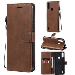 Retro Greek Classic Smooth PU Leather Wallet Phone Case for Motorola Moto E7 Power - Brown