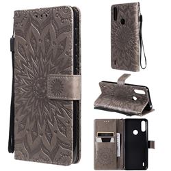 Embossing Sunflower Leather Wallet Case for Motorola Moto E7 Power - Gray