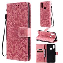 Embossing Sunflower Leather Wallet Case for Motorola Moto E7 Power - Pink