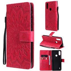 Embossing Sunflower Leather Wallet Case for Motorola Moto E7 Power - Red