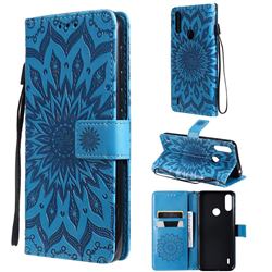 Embossing Sunflower Leather Wallet Case for Motorola Moto E7 Power - Blue