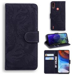 Intricate Embossing Tiger Face Leather Wallet Case for Motorola Moto E7 Power - Black