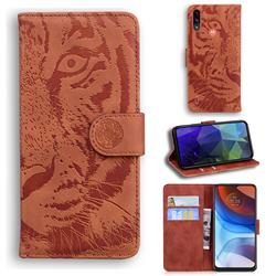 Intricate Embossing Tiger Face Leather Wallet Case for Motorola Moto E7 Power - Brown
