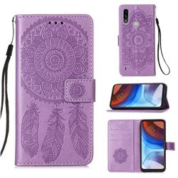 Embossing Dream Catcher Mandala Flower Leather Wallet Case for Motorola Moto E7 Power - Purple