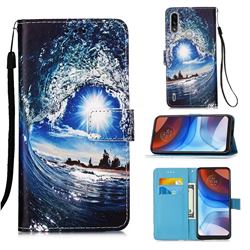 Waves and Sun Matte Leather Wallet Phone Case for Motorola Moto E7 Power