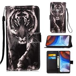 Black and White Tiger Matte Leather Wallet Phone Case for Motorola Moto E7 Power