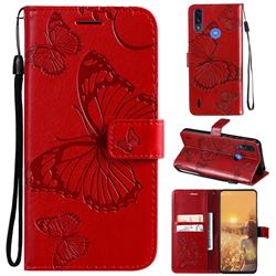 Embossing 3D Butterfly Leather Wallet Case for Motorola Moto E7 Power - Red