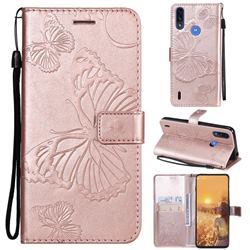 Embossing 3D Butterfly Leather Wallet Case for Motorola Moto E7 Power - Rose Gold