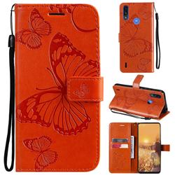 Embossing 3D Butterfly Leather Wallet Case for Motorola Moto E7 Power - Orange
