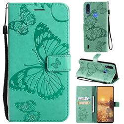 Embossing 3D Butterfly Leather Wallet Case for Motorola Moto E7 Power - Green