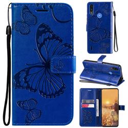 Embossing 3D Butterfly Leather Wallet Case for Motorola Moto E7 Power - Blue