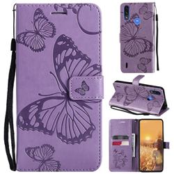 Embossing 3D Butterfly Leather Wallet Case for Motorola Moto E7 Power - Purple