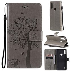 Embossing Butterfly Tree Leather Wallet Case for Motorola Moto E7 Power - Grey