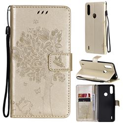 Embossing Butterfly Tree Leather Wallet Case for Motorola Moto E7 Power - Champagne