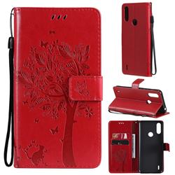 Embossing Butterfly Tree Leather Wallet Case for Motorola Moto E7 Power - Red