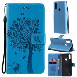 Embossing Butterfly Tree Leather Wallet Case for Motorola Moto E7 Power - Blue