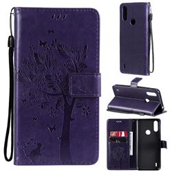 Embossing Butterfly Tree Leather Wallet Case for Motorola Moto E7 Power - Purple